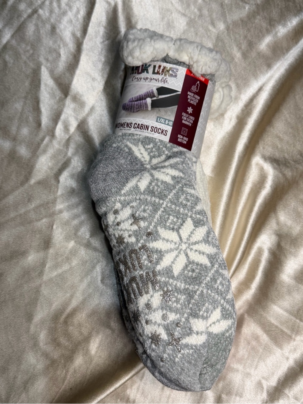 Muk Luks Chenille Plush Lined Cabin Socks 2Pack Size L/XL 8-10 Snowflake New